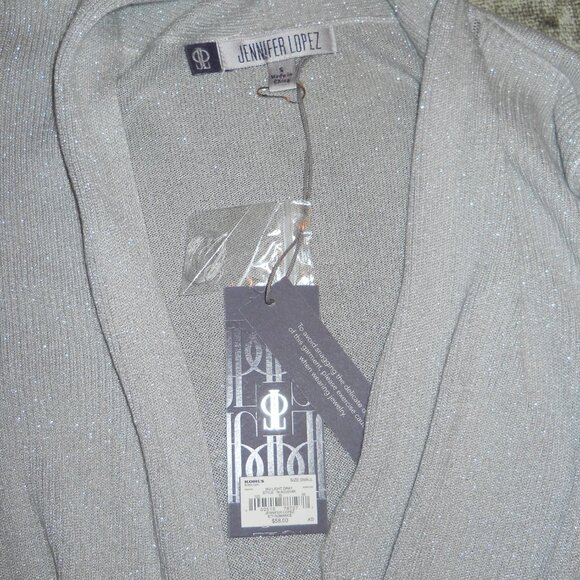 NWT ~ Jennifer Lopez Criss-Cross Front Sweater ~ Silver Metallic ~ SZ S - Picture 2 of 2